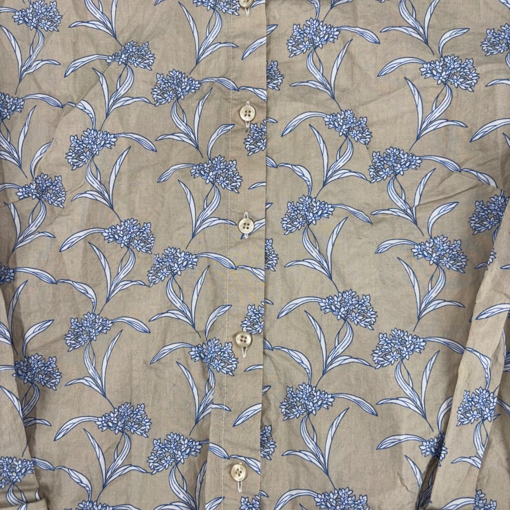 Thomas Pink Women Tan Blue Floral Cotton Button Down Shirt Blouse Size 14 - Picture 2 of 11